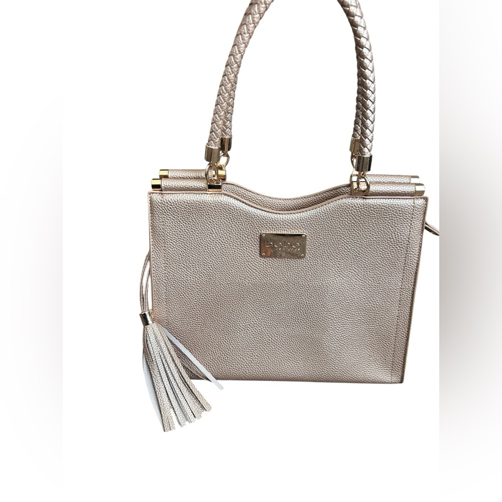 Bebe NWOT Soft Gold Faux Pebbled Leather Shoulder Bag with strap - Picture 3 of 11